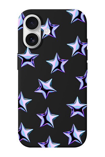 shoptocase iPhone 16 Uyumlu Mor Yıldızlar Desenli İçi Süet Silikon Telefon Kı...