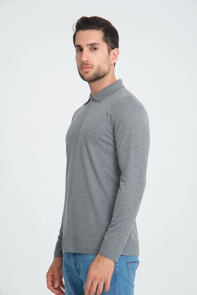 GW Мубенде Чоловічий сірий м'який трикотажний светр з коміром-поло та блискавкою