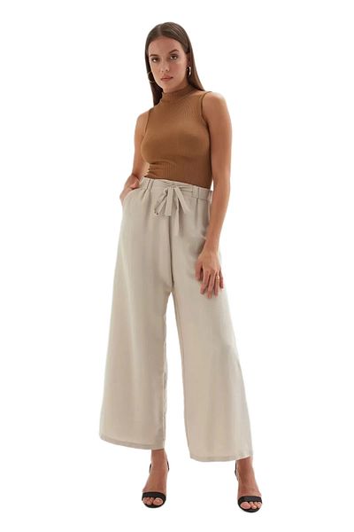 PHELDA Wide Leg Trousers with Tie Detail 1012-beige
