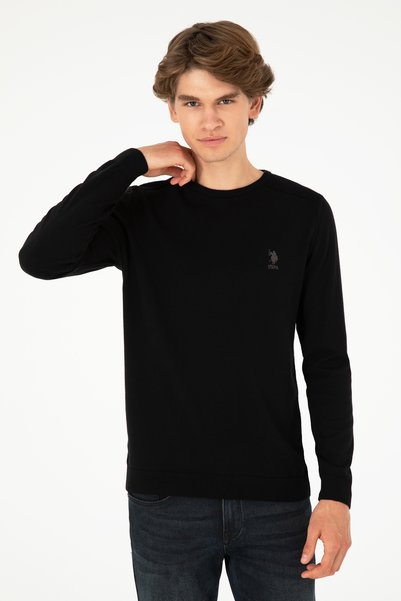 U.S. Polo Assn. Erkek Slim Fit Bisiklet Yaka Siyah Basic Kazak 50288888-VR046
