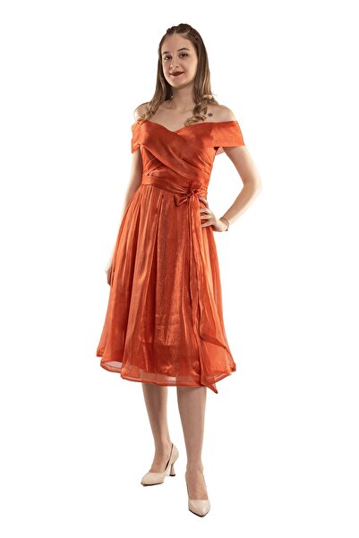 Dans D-1066 Madonna Yaka Kuşaklı Ipek Şifon Kısa Elbise