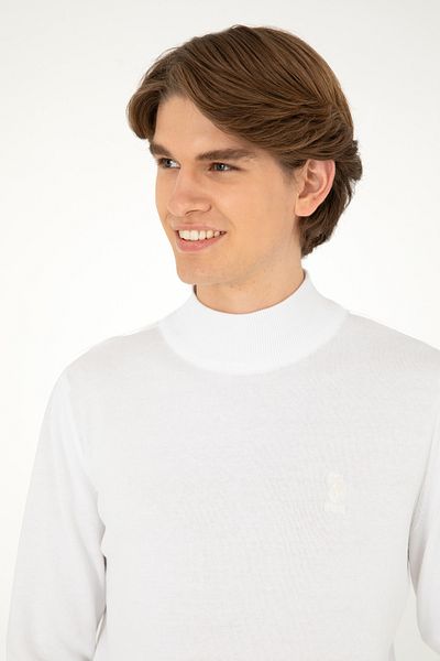 U.S. Polo Assn. Ανδρικό πουλόβερ με μισό λαιμό, λευκό Basic 50288887 -vr013