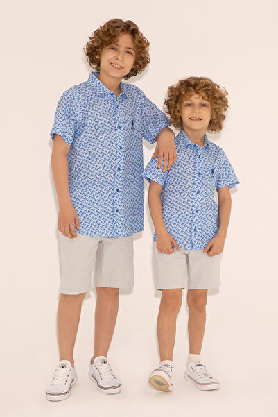 U.S. Polo Assn. قميص للأولاد باللون الأزرق الداكن بأكمام قصيرة 50288719 -VR033