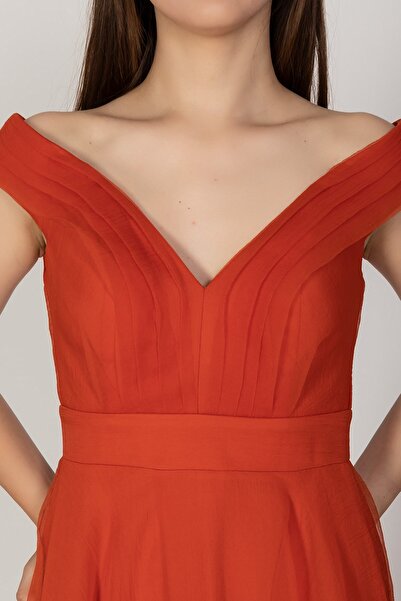 DORİDORCA 3038 Yaka Drapeli Organze Nişanlık Abiye