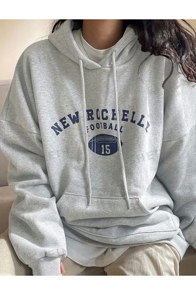 BYMEER Γκρι φούτερ με κουκούλα με στάμπα New Rochelle