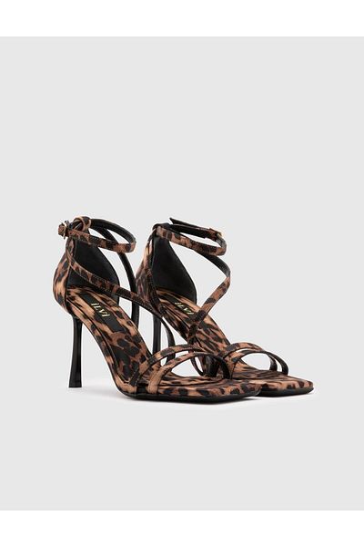 İLVİ Sandale cu toc leopard Wallen din piele naturală satinată