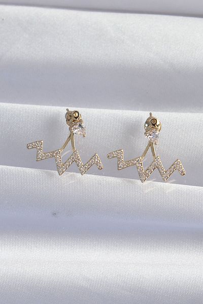Skygo Gold Colored Brass Zircon Cubic Zirconia Zigzag Earrings - Tj-bkp9303
