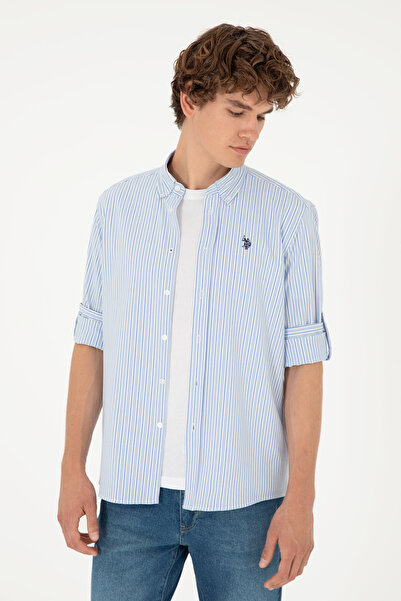 U.S. Polo Assn. Erkek Mavi Çizgili Gömlek 50288675-VR036