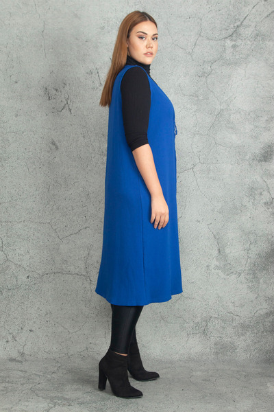 Şans Women's Large Size Saxe Lacing Detailed Unlined Long Vest 65N38333