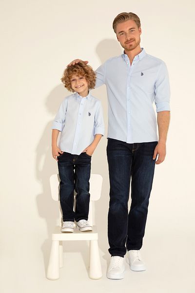 U.S. Polo Assn. Cămașă de bază albastru deschis pentru băiat - mânecă lungă 50288715 -VR003