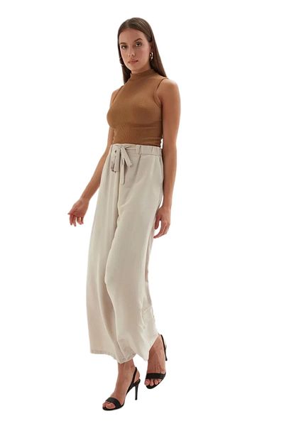 PHELDA Wide Leg Trousers with Tie Detail 1012-beige