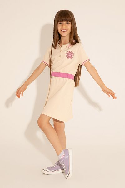 U.S. Polo Assn. Girl's Cream Polo Neck Short Sleeve Knitted Dress 50288685 -Vr071