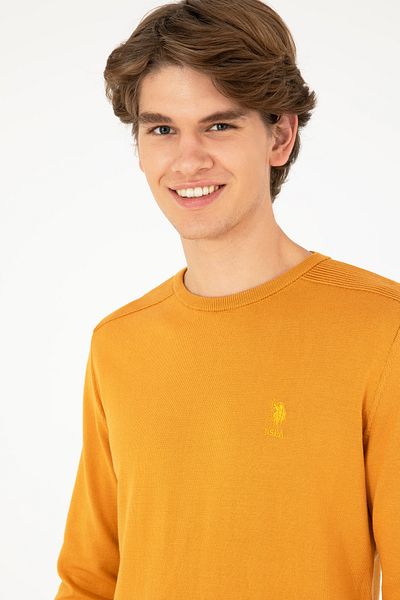 U.S. Polo Assn. Men's Slim Fit Crew Neck Mustard Basic Sweater 50288888 -Vr072