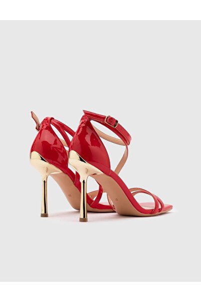 İLVİ Wallen Genuine Patent Leather Women's Red Heeled Sandals