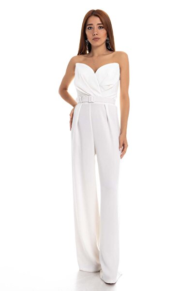 AYHAN 70116 Kemerli Straplez Kadın Krep Tulum