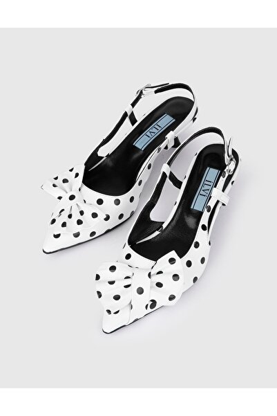 İLVİ Avalloc Genuine Leather Women's White Black Heeled Sandals