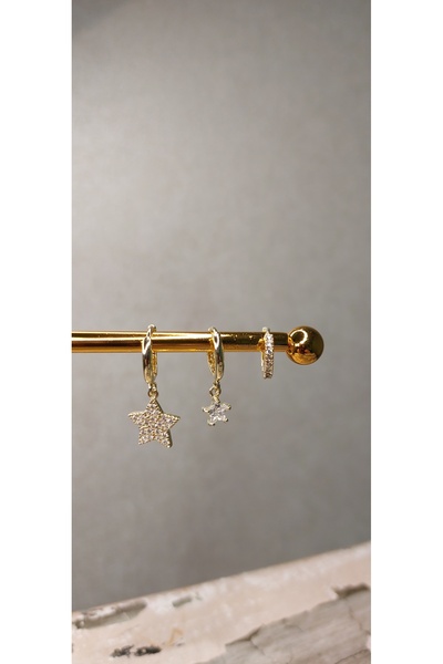 Cansu Akçay Çelik Küpe-Çelik üçlü küpe