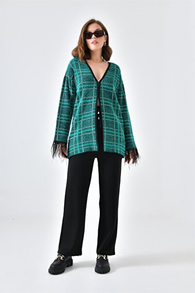 FTZ WOMEN Costum cu pantaloni cu pene de damă, negru Ecru 20572