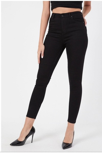 aideen بنطلون جينز كلاسيكي من التسعينيات باللون الأسود قماش قابل للتمدد ذو خص...