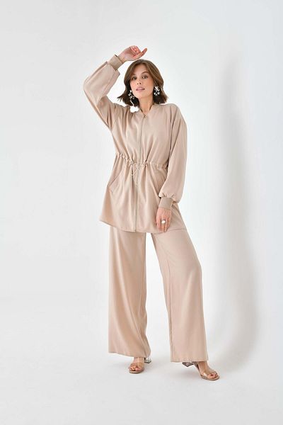 FTZ WOMEN Set de damă bej cu nervuri modal - 30730