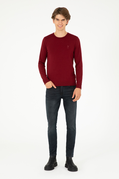 U.S. Polo Assn. Men's Slim Fit Crew Neck Burgundy Basic Sweater 50288888-Vr014