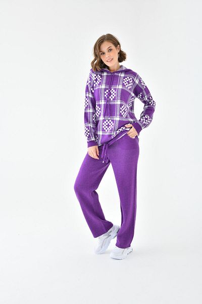 FTZ WOMEN Women's Checkerboard Patterned Double Suit Purple 20604