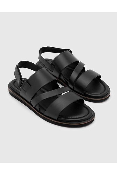 İLVİ Enrico Genuine Leather Men's Black Sandals