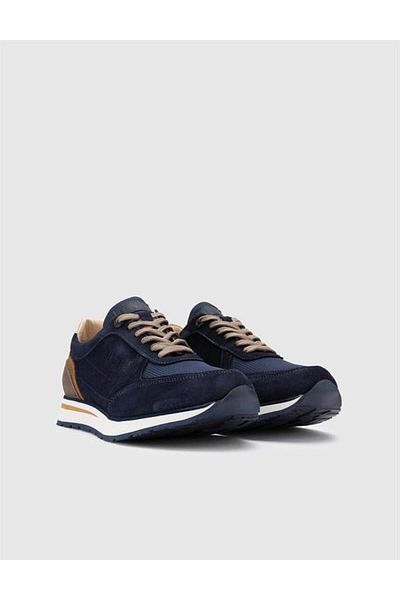 İLVİ Renat Genuine Suede Split Leather Men's Navy Blue Mink Tan Sneakers