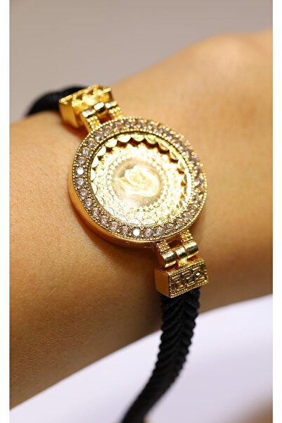 Yenigün Kuyumculuk 22 Ayar Çeyrek Altınlı Taşlı Siyah Bileklik