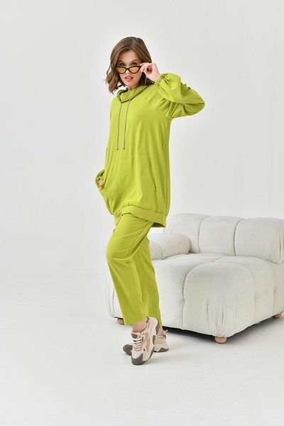 FTZ WOMEN Olive Women's Set - Hooded and Stone Detailed 30825