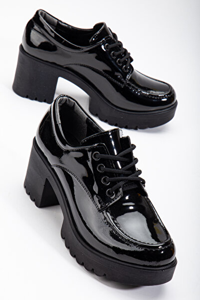 Lanina Kadın Siyah Bağcıklı Saraç Detaylı Oxford Ayakkabı