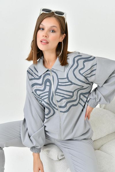 FTZ WOMEN Costum de damă cu imprimeu Stone Detail Gri 30826