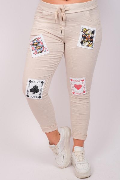 Modalook Sequin Card Patterned Lycra Trousers Beige Color