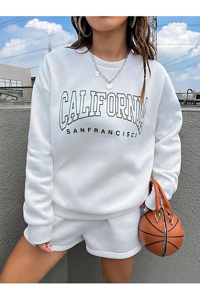 BEETON San Francisco California Printed - Λευκό Oversize Χοντρό χειμωνιάτικο φούτερ