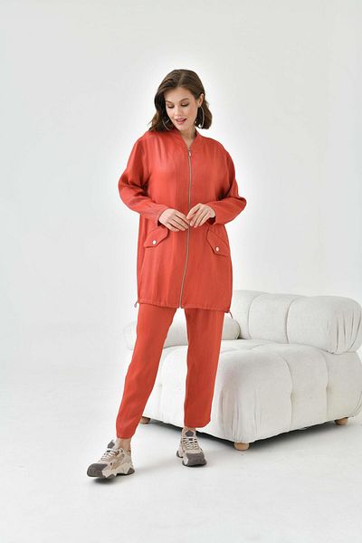 SVNCButik طقم نسائي بسحاب باللون البني من Ftz - 30784