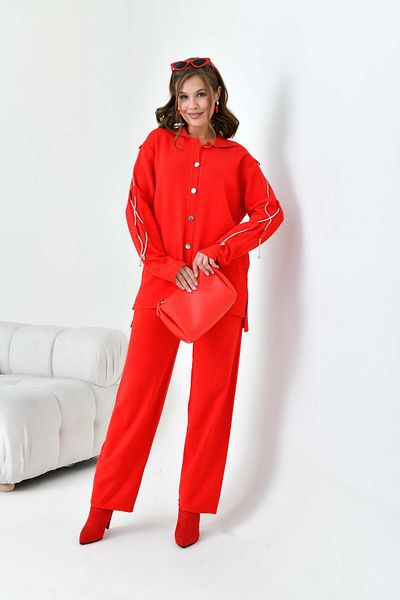 FTZ WOMEN Women's Sleeve Detailed Double Suit Red 20717