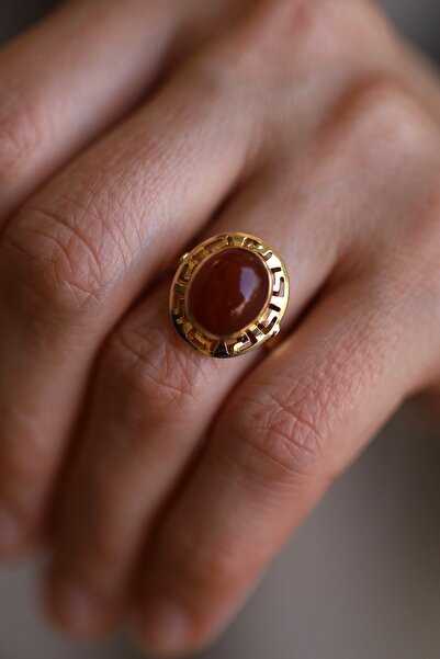 Yenigün Kuyumculuk 14 Ayar Altın Akik Taşlı Yüzük