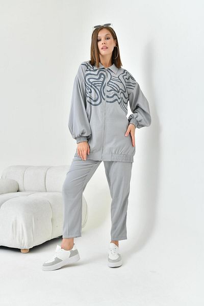 FTZ WOMEN Costum de damă cu imprimeu Stone Detail Gri 30826