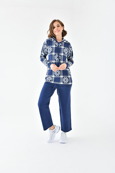 FTZ WOMEN Kadın Dama Desenli İkili Takım İndigo 20604