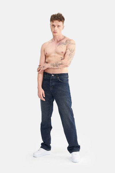 Mesfeno Men's Basic Baggy Loose Cut Denim Trousers