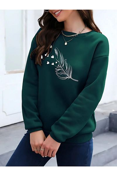 BEETON Χοντρό χειμωνιάτικο φούτερ - Flying Printed Oversize Crew Neck