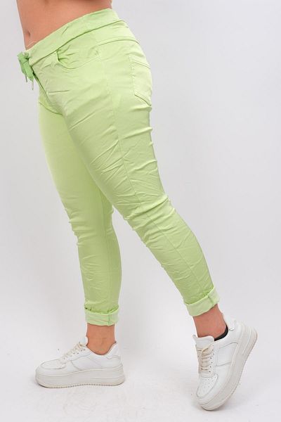 Modalook Shiny Viscose Fabric Lycra Trousers Pistachio Green Color