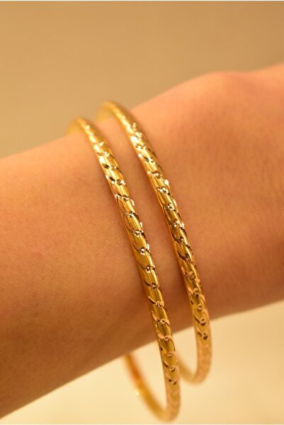 Yenigün Kuyumculuk 14 Ayar Altın 2'li Burgu Görünümlü Içi Boş Model Bilezik