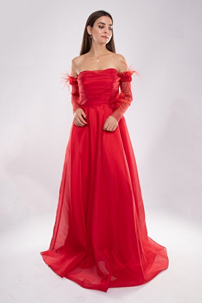 Saygın Giyim 461 Takma Kollu Straplez Organze Tül Nişanlık