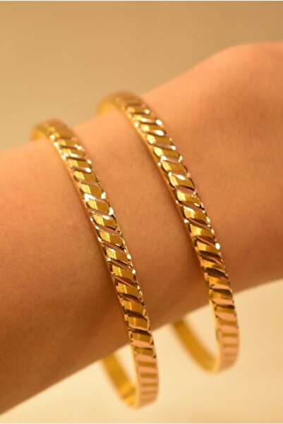 Yenigün Kuyumculuk 14 Ayar Altın 2'li Kadın Burgu Görünümlü Düz Bilezik