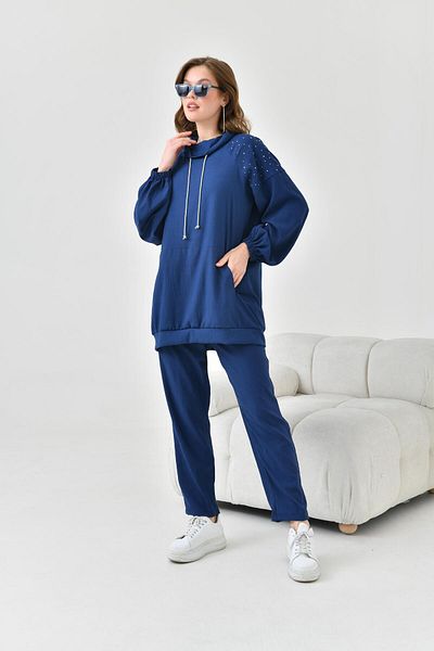 FTZ WOMEN Set de damă bleumarin - cu glugă și detaliu de piatră 30825