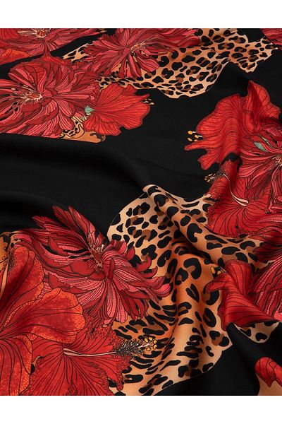 İLVİ Ros Women's Scarf Red Black Silk Twill