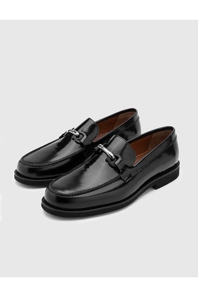 İLVİ Cristiano Genuine Leather Men's Black Loafer Shoes