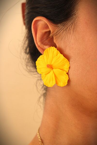Gizy Store Yellow Hibiscus Polymer Clay - Handmade Earrings Flower Earrings