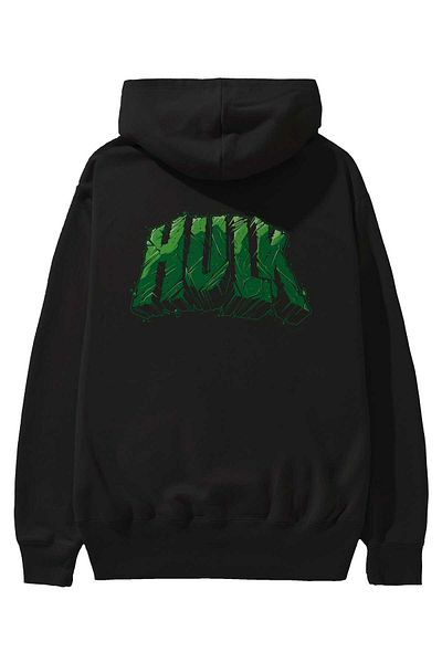Ankhises Hulk (14) Hanorac negru cu glugă supradimensionat cu imprimeu pe spate, bărbați, femei